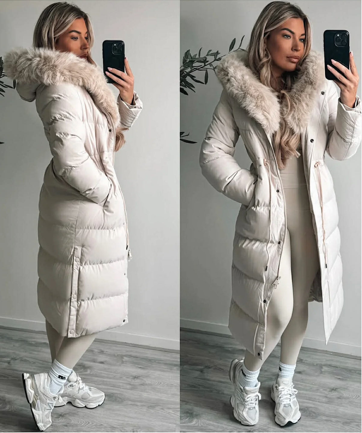 Galina – giacca invernale beige con pelliccia sintetica