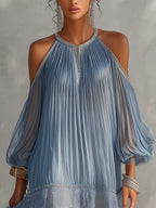 Maya | Mini Abito Blu con Spalle Scoperte
