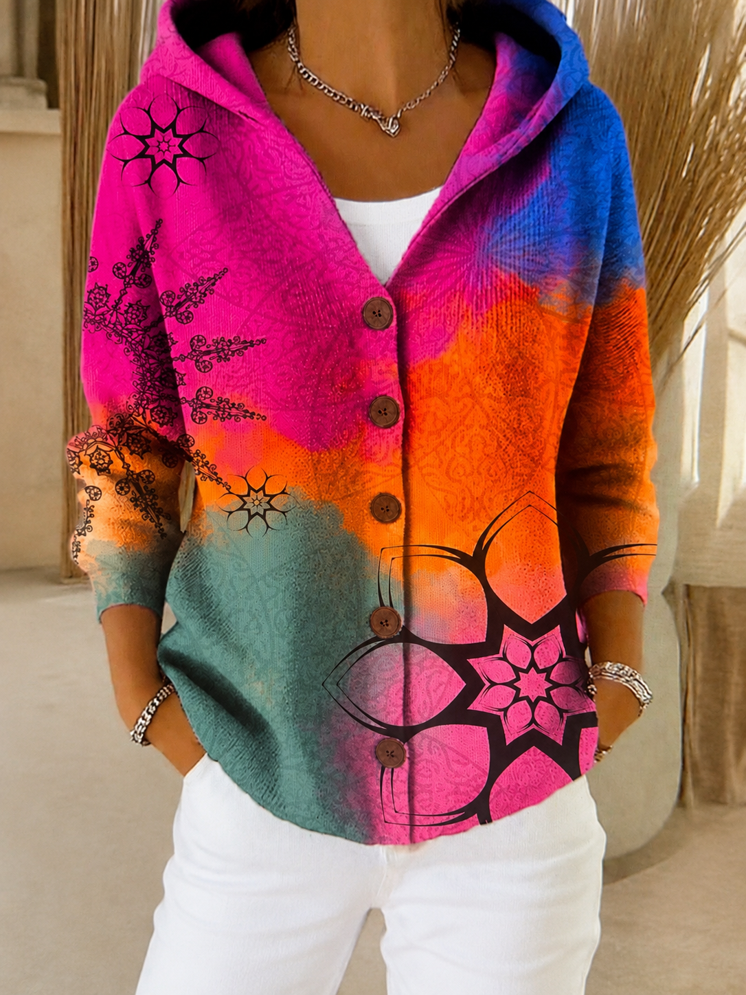 Yvonne - Gilet artistico multicolore da donna