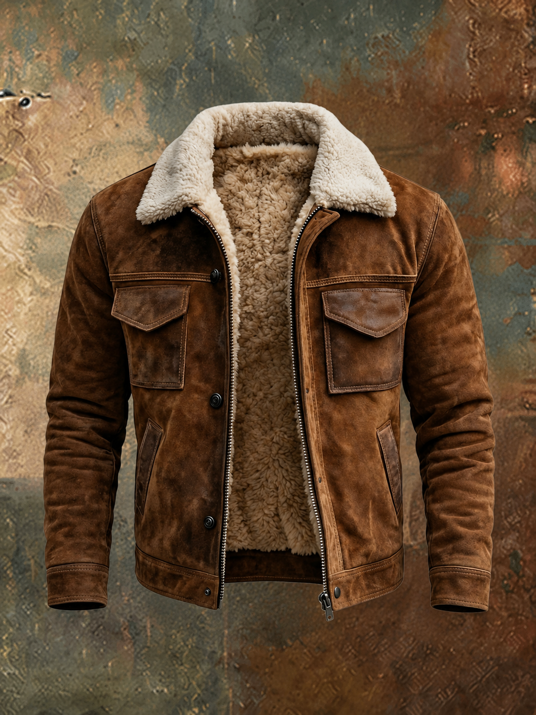 Giacca effetto pelle con interno sherpa da uomo
