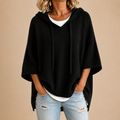 Fiamma – poncho in maglia con cappuccio e maniche a tre quarti