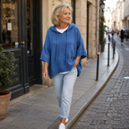 Fiamma – poncho in maglia con cappuccio e maniche a tre quarti
