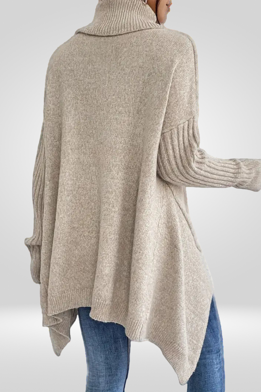 Romara - Maglione oversize a collo alto beige, retro