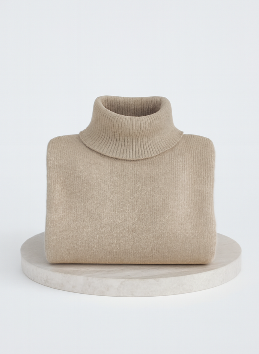 Romara - Maglione oversize a collo alto beige, piegato