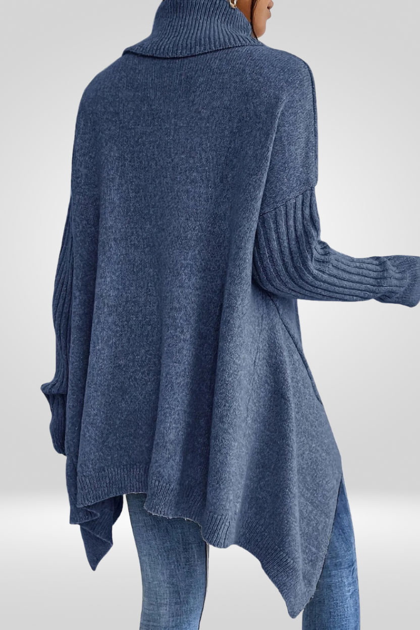Romara - Maglione oversize a collo alto blu, retro