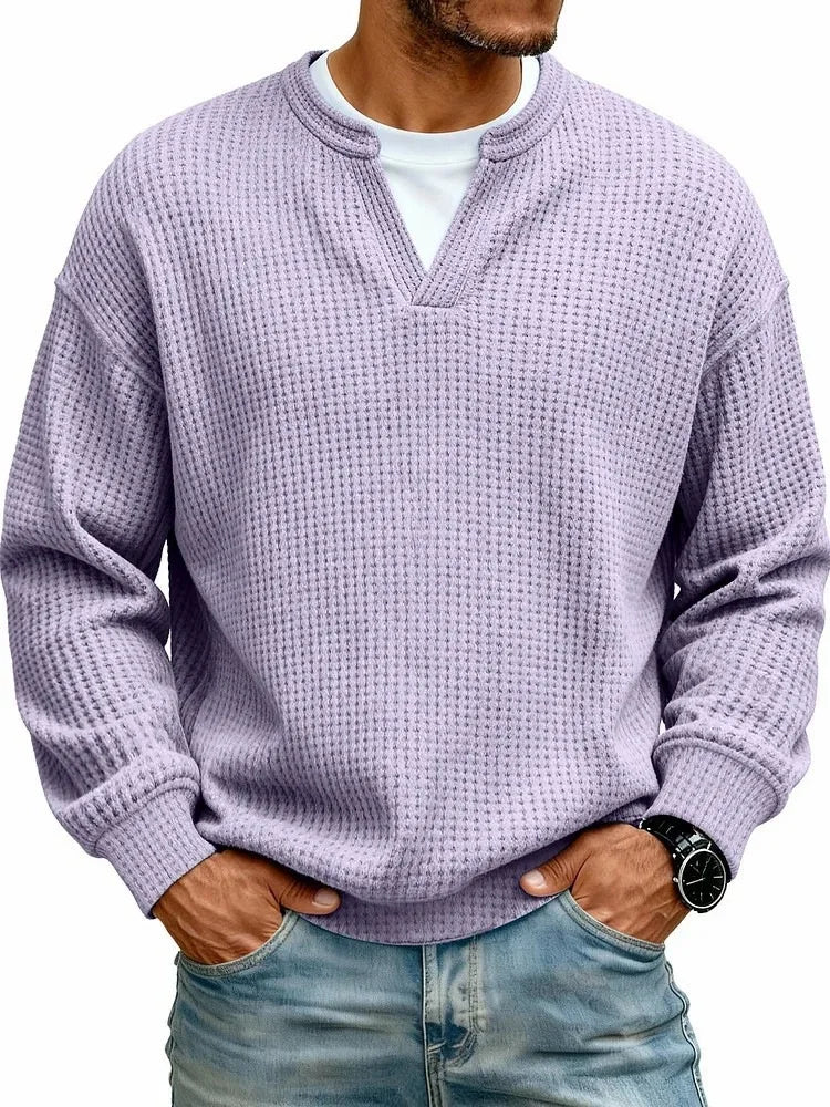 Camicia casual con scollo a V e maniche lunghe