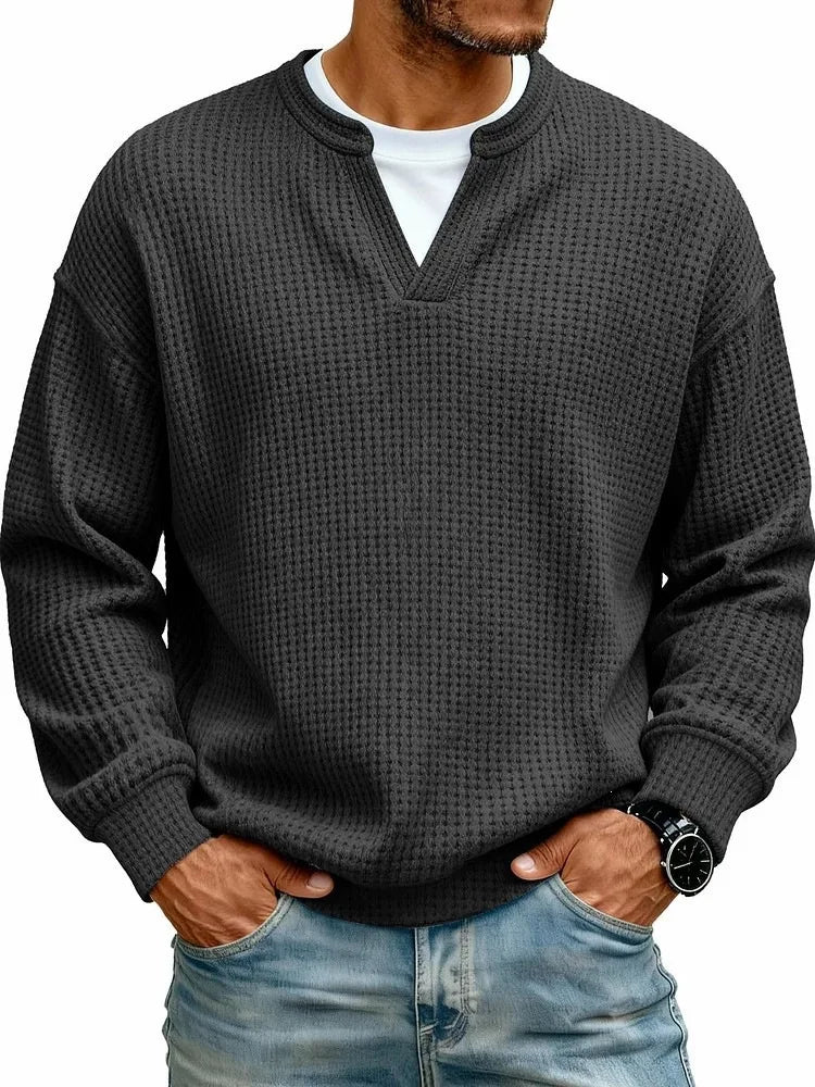Camicia casual con scollo a V e maniche lunghe