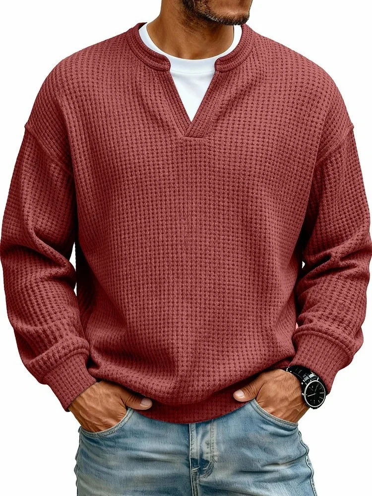 Camicia casual con scollo a V e maniche lunghe