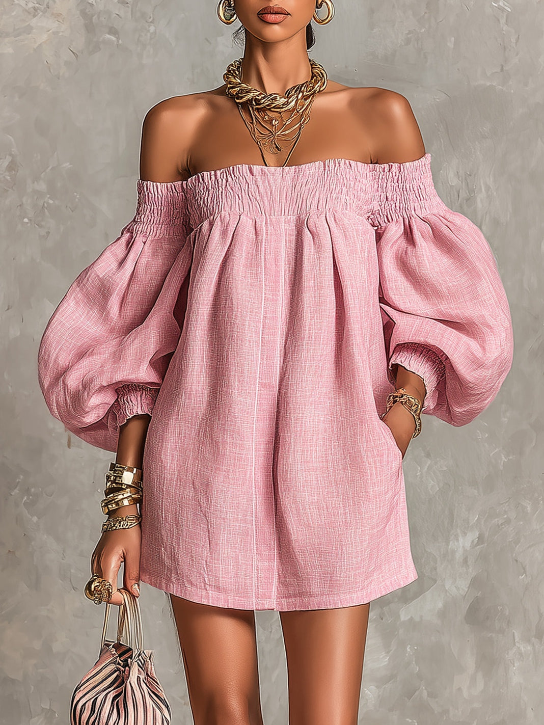 Harper | Mini Abito Rosa con Maniche a Sbuffo