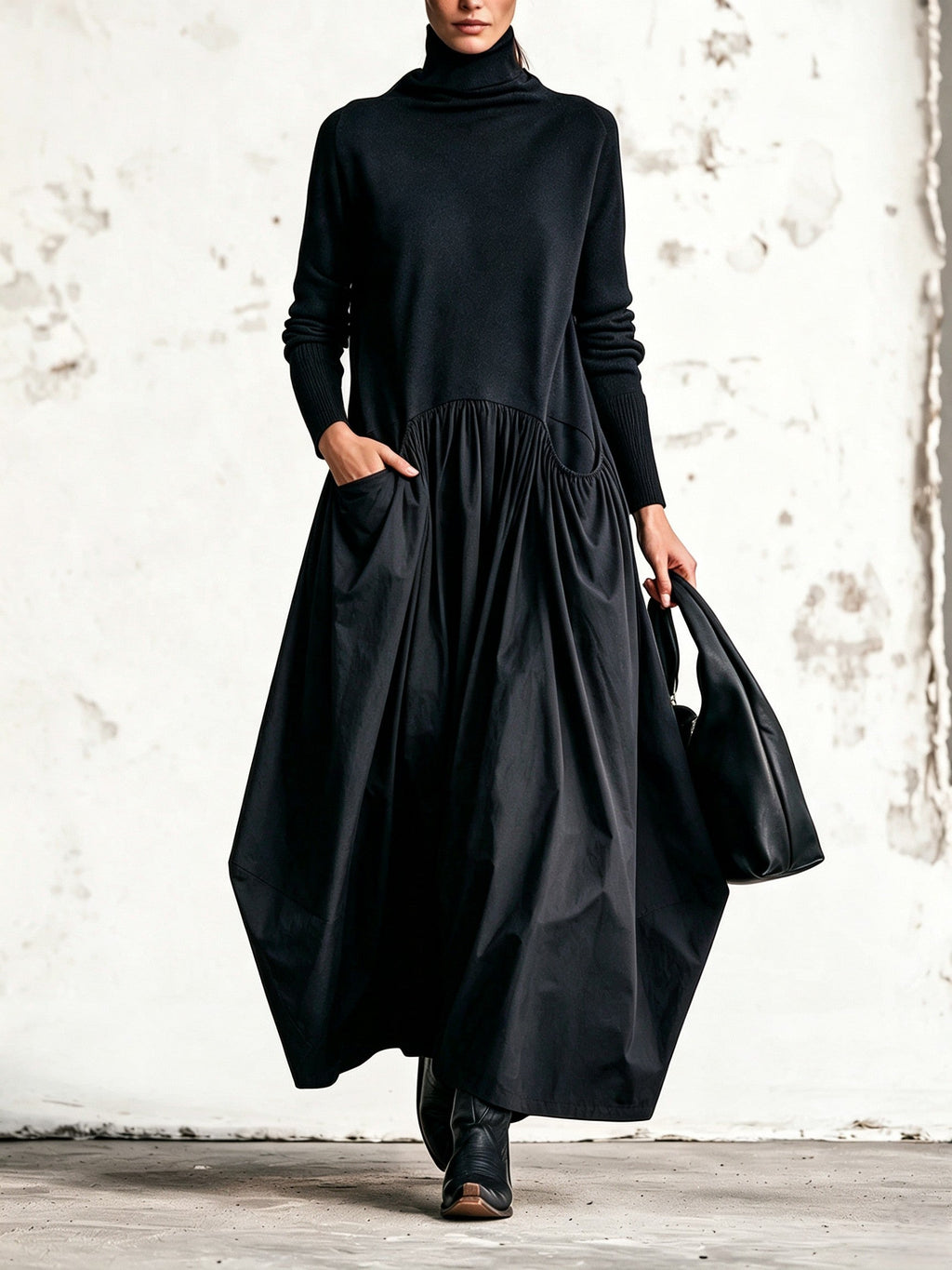 Celinne – abito lungo oversize con collo alto