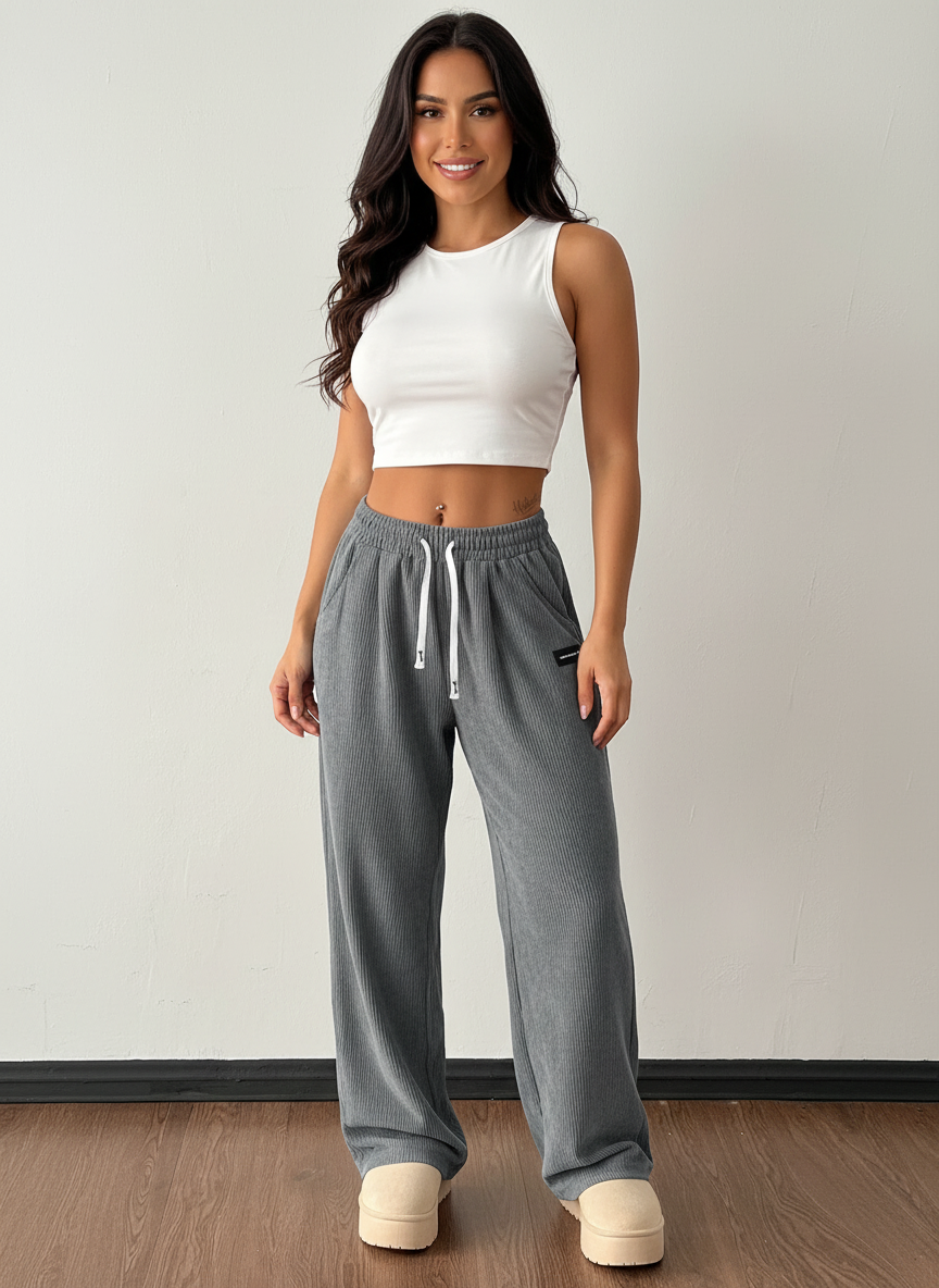 Pantaloni jogger da donna in velluto a coste – Vestibilità morbida con elastico in vita