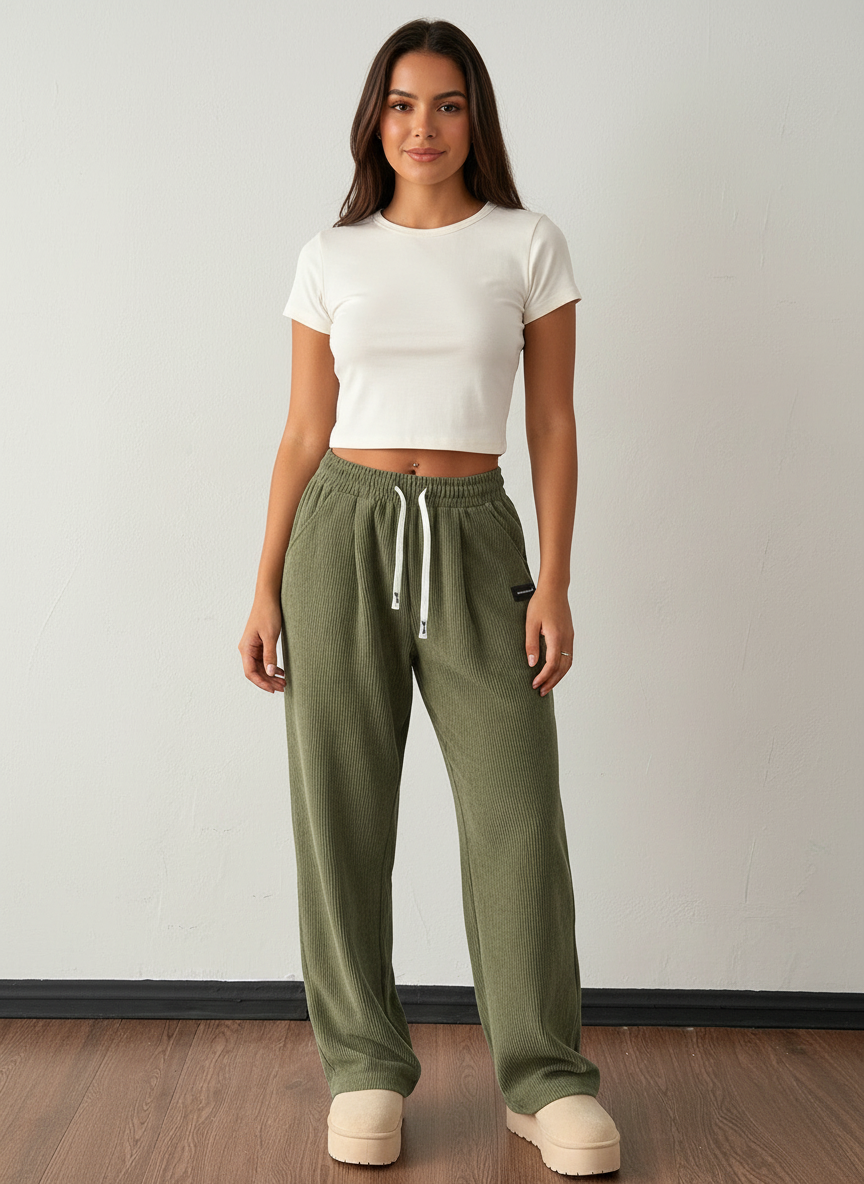 Pantaloni jogger da donna in velluto a coste – Vestibilità morbida con elastico in vita