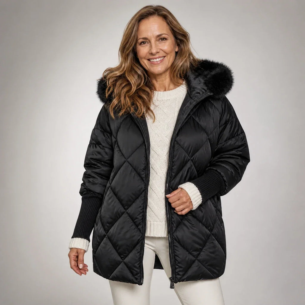 Wovella – Parka trapuntato oversize con cappuccio in pelliccia sintetica