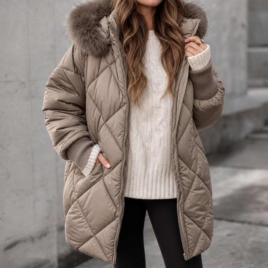 Wovella - Parka trapuntato con cappuccio in pelliccia sintetica