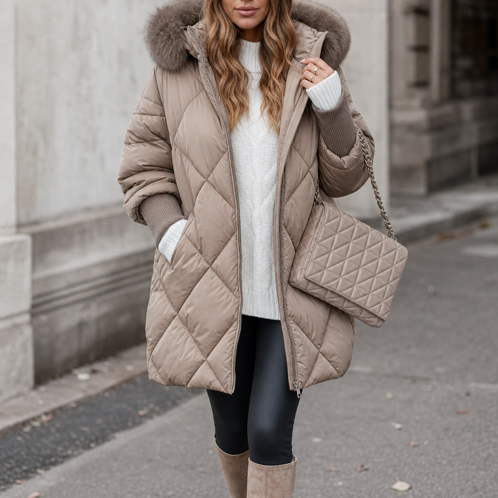 Wovella - Parka trapuntato con cappuccio in pelliccia sintetica
