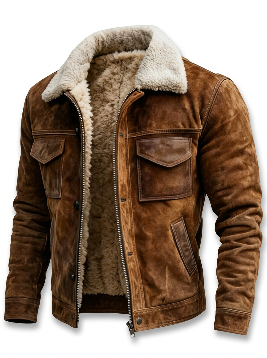 Giacca effetto pelle con interno sherpa da uomo