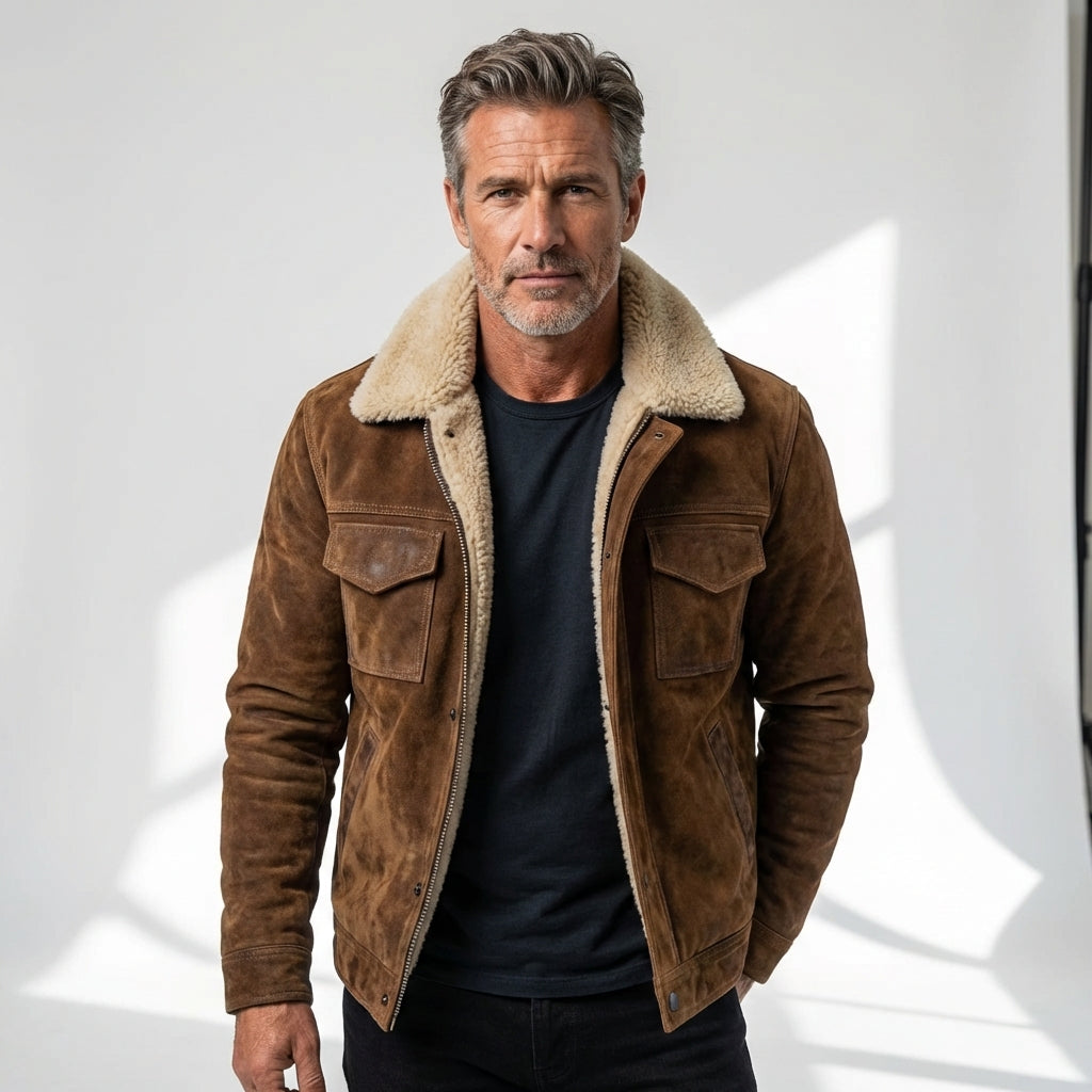 Giacca effetto pelle con interno sherpa da uomo