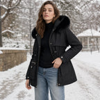 Giacca parka da donna corta, imbottita e con cappuccio, per l'autunno e l'inverno