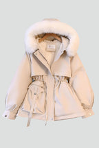 Giacca parka da donna corta, imbottita e con cappuccio, per l'autunno e l'inverno