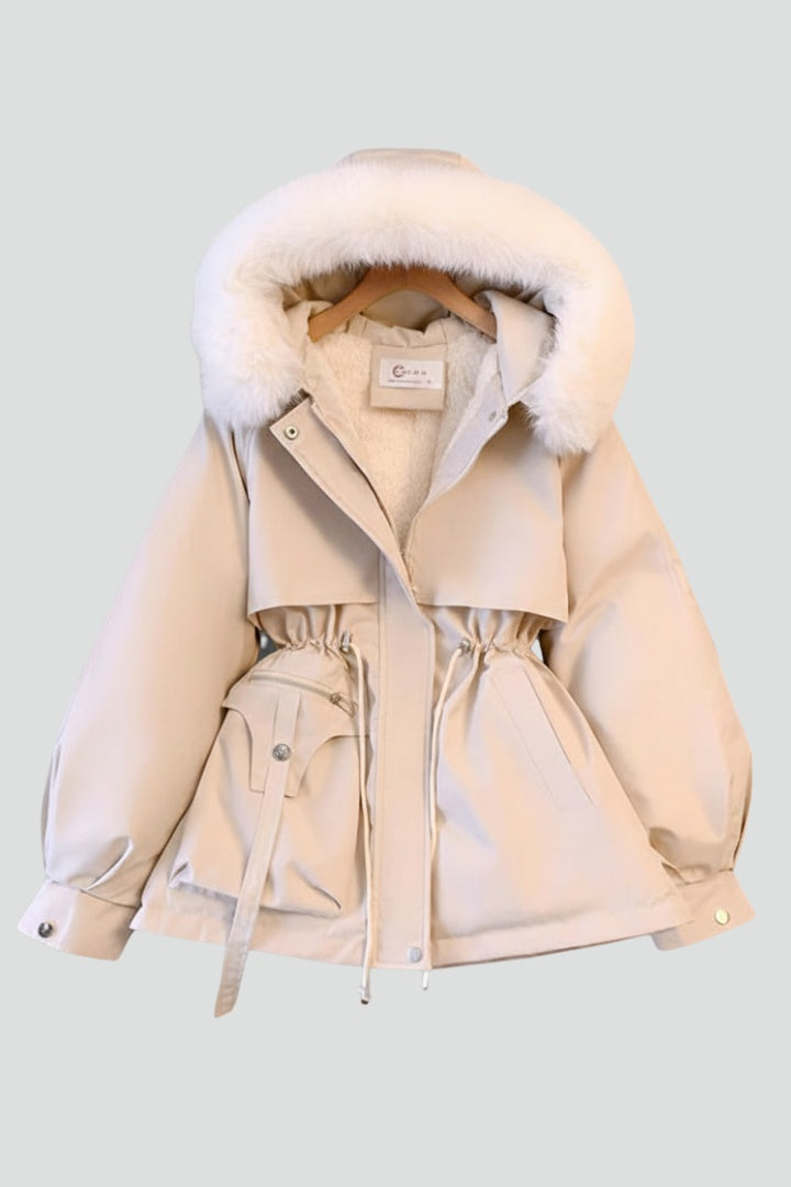 Giacca parka da donna corta, imbottita e con cappuccio, per l'autunno e l'inverno