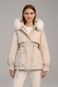 Giacca parka da donna corta, imbottita e con cappuccio, per l'autunno e l'inverno
