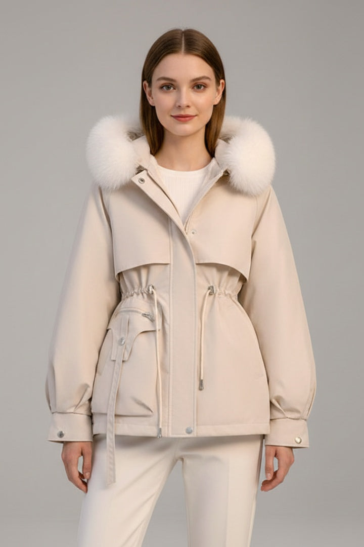 Giacca parka da donna corta, imbottita e con cappuccio, per l'autunno e l'inverno