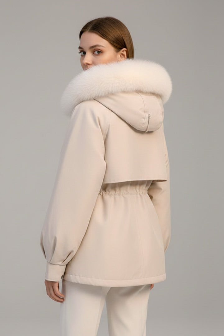Giacca parka da donna corta, imbottita e con cappuccio, per l'autunno e l'inverno