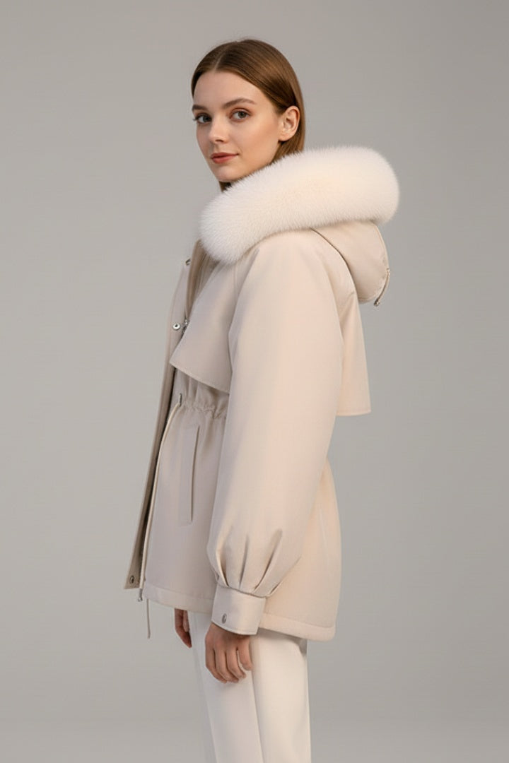 Giacca parka da donna corta, imbottita e con cappuccio, per l'autunno e l'inverno