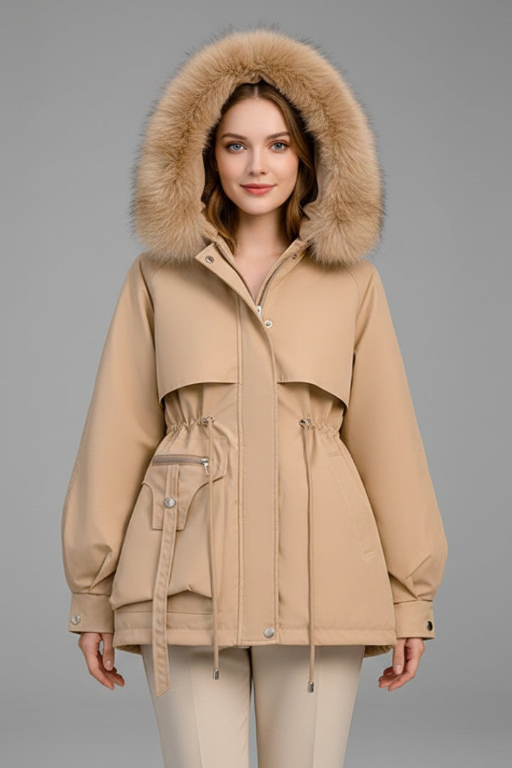 Giacca parka da donna corta, imbottita e con cappuccio, per l'autunno e l'inverno