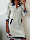 Abito corto in maglia di cotone BlackCasual con mezza zip e collo a blocchi di colore