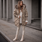 Wovella - Parka trapuntato con cappuccio in pelliccia sintetica, colore marrone