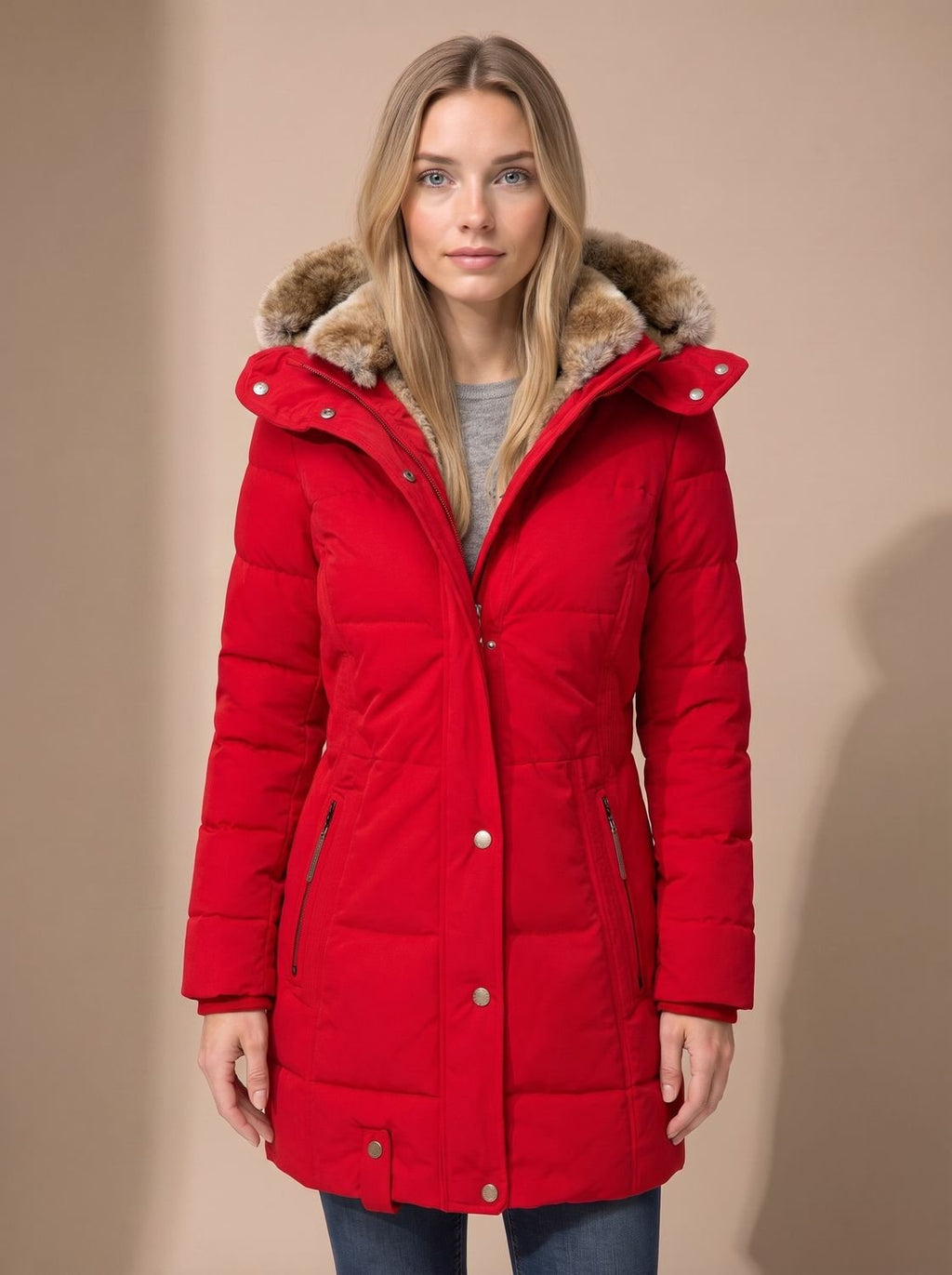 Arianna | Cappotto lungo trapuntato con cappuccio in pelliccia sintetica