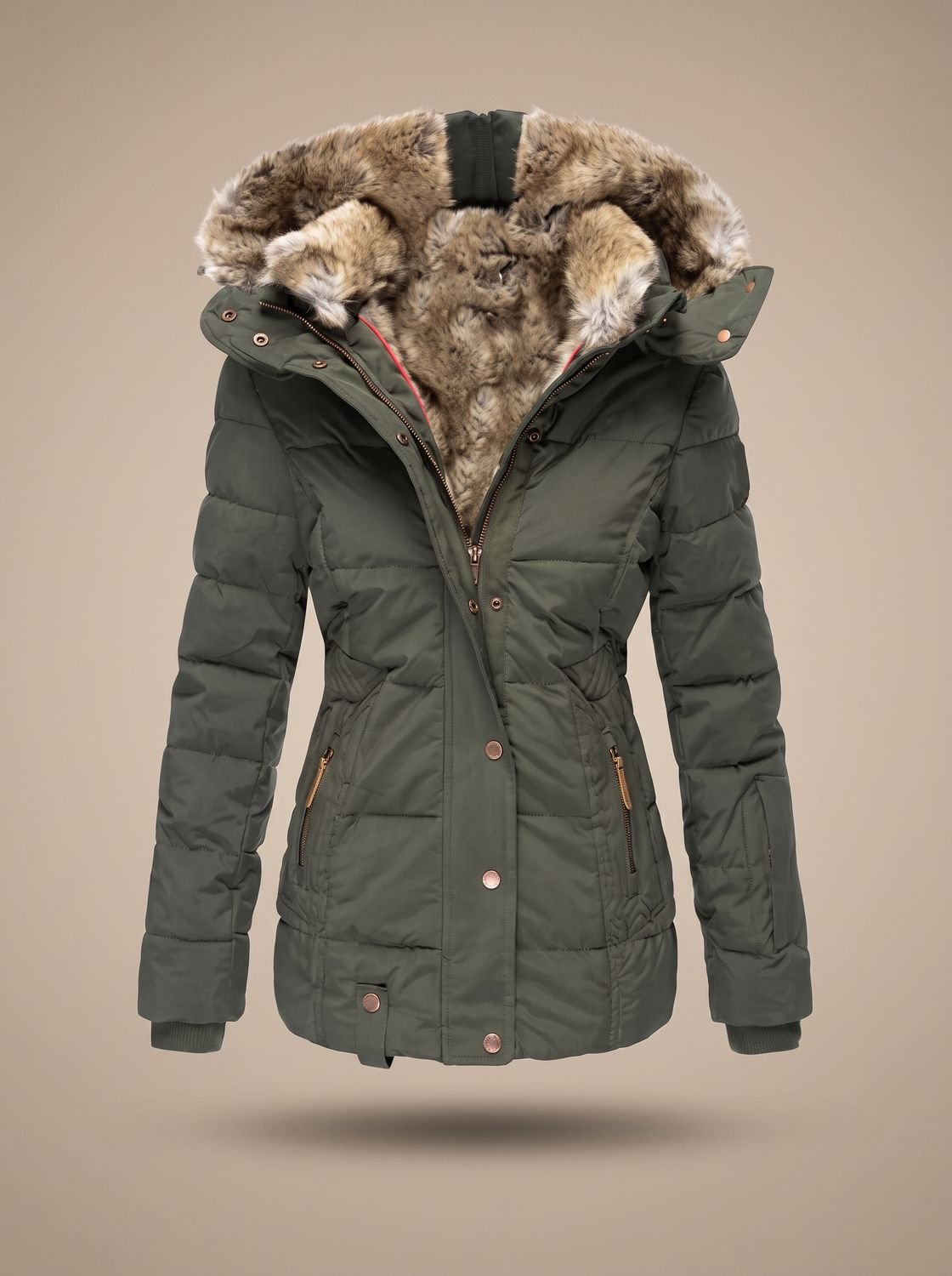 Arianna | Cappotto lungo trapuntato con cappuccio in pelliccia sintetica